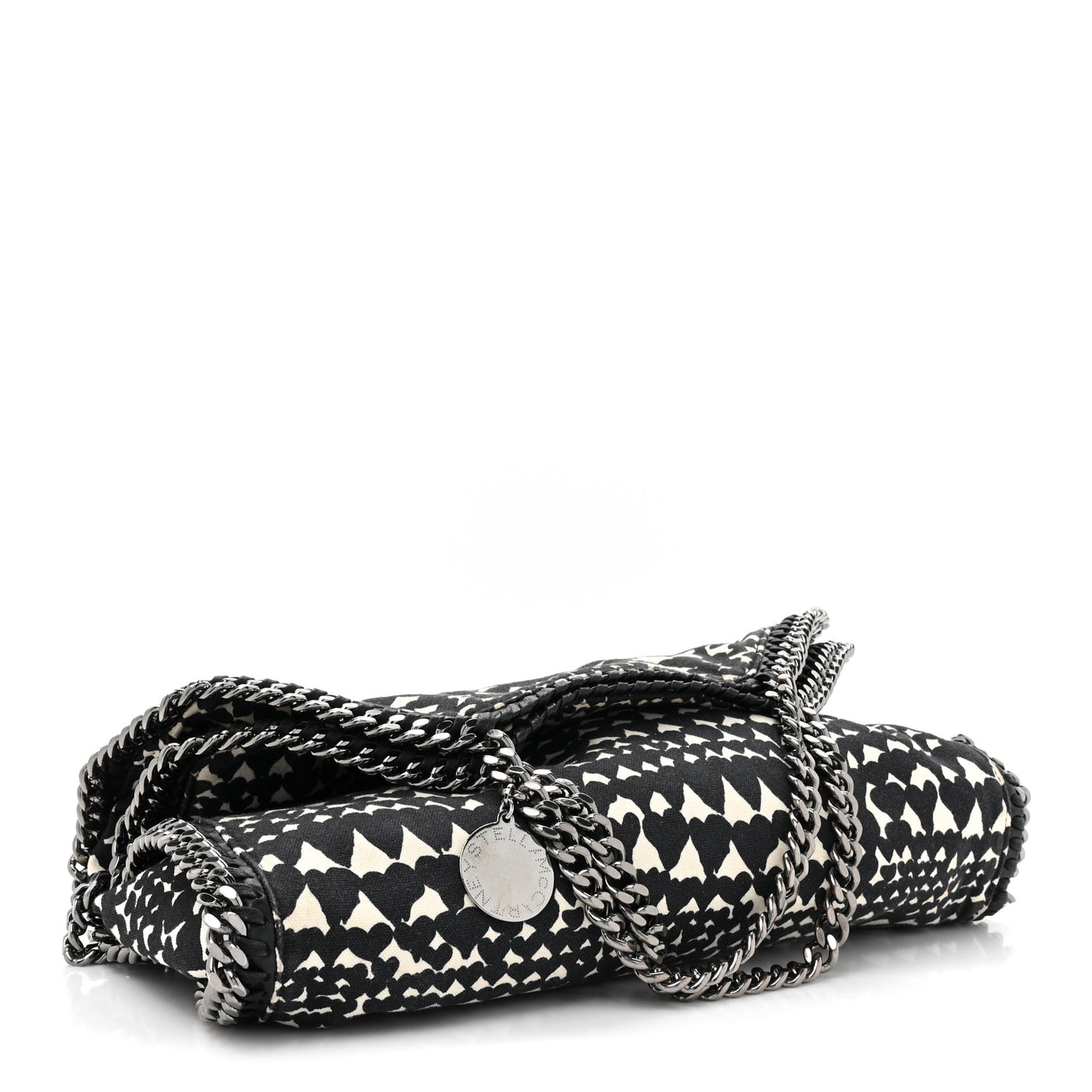 Cotton Canvas Hearts Falabella Fold Over Tote Black White