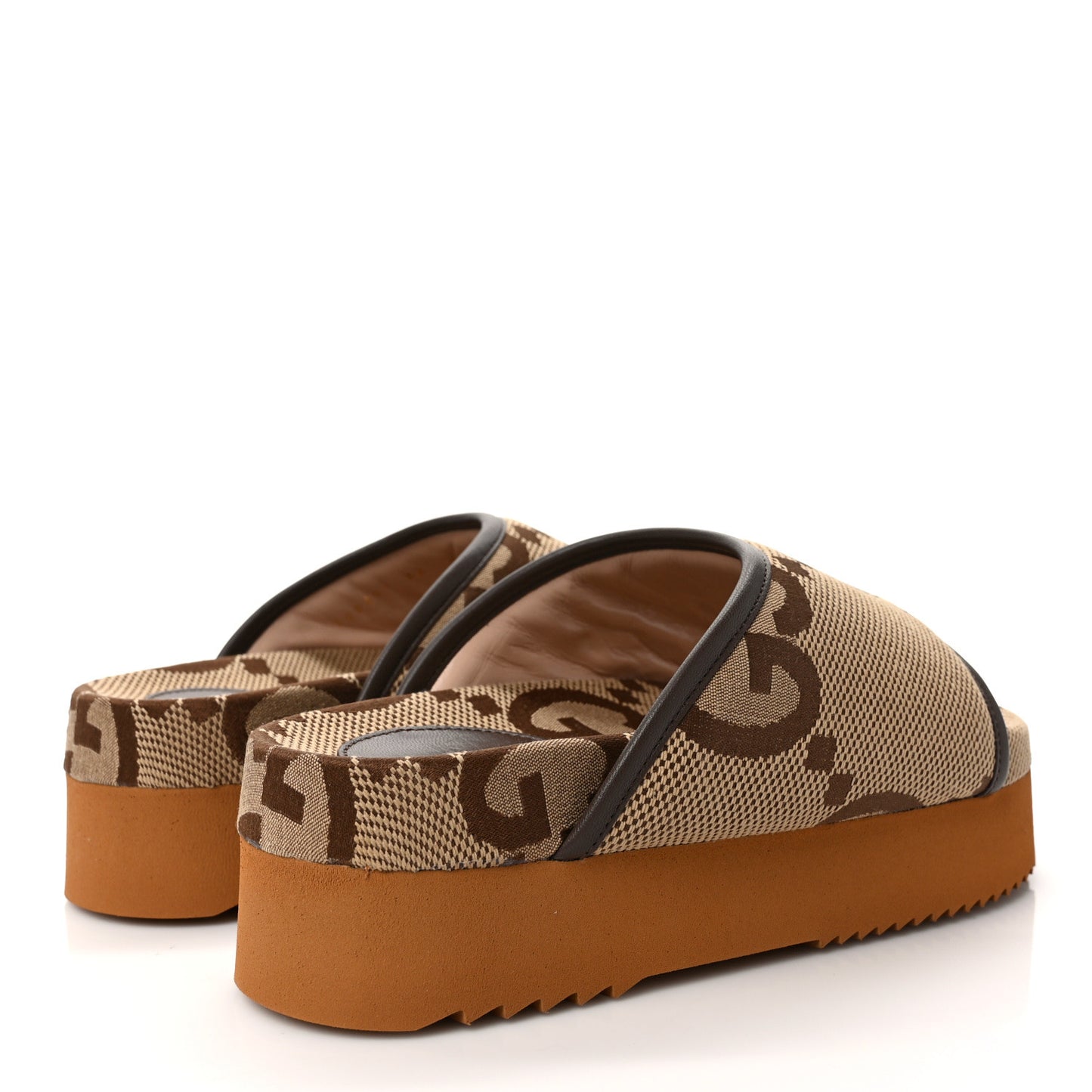 Monogram Jumbo GG Nappa Samoa Platform 40mm Slide Sandals 36 Camel Ebony New Acero