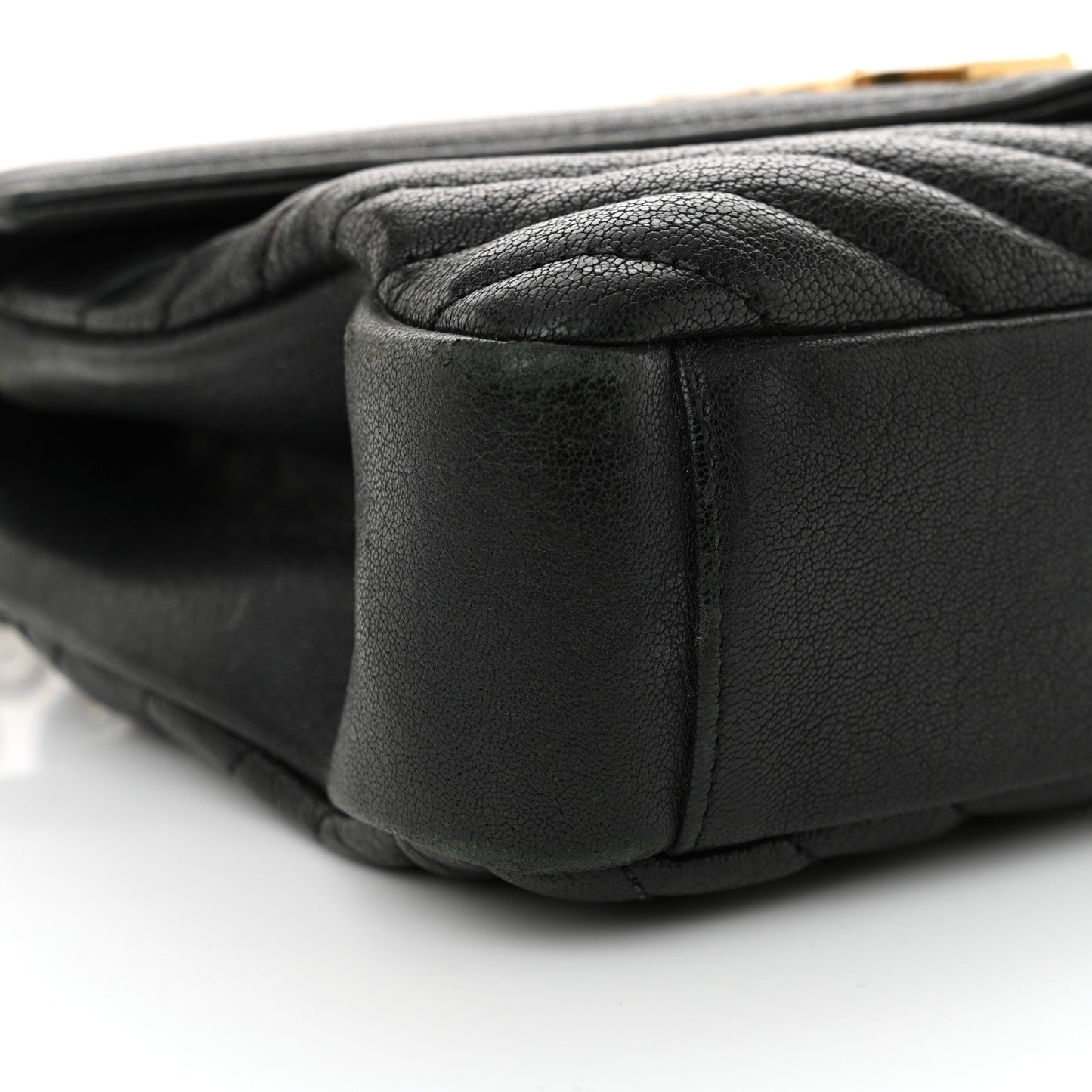 Sheepskin Matelasse Chevron Monogram Medium College Bag Black