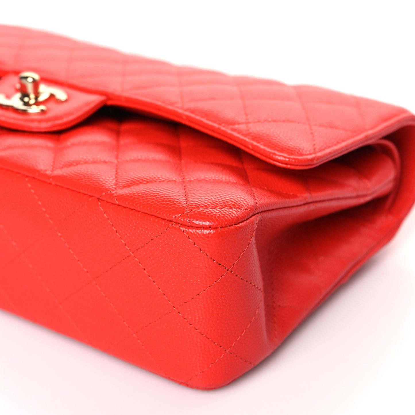 Caviar Quilted Medium Double Flap Red