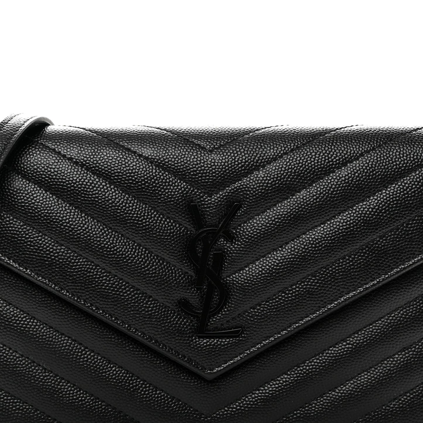 Grain De Poudre Matelasse Chevron Monogram Monochrome Envelope Chain Wallet Black