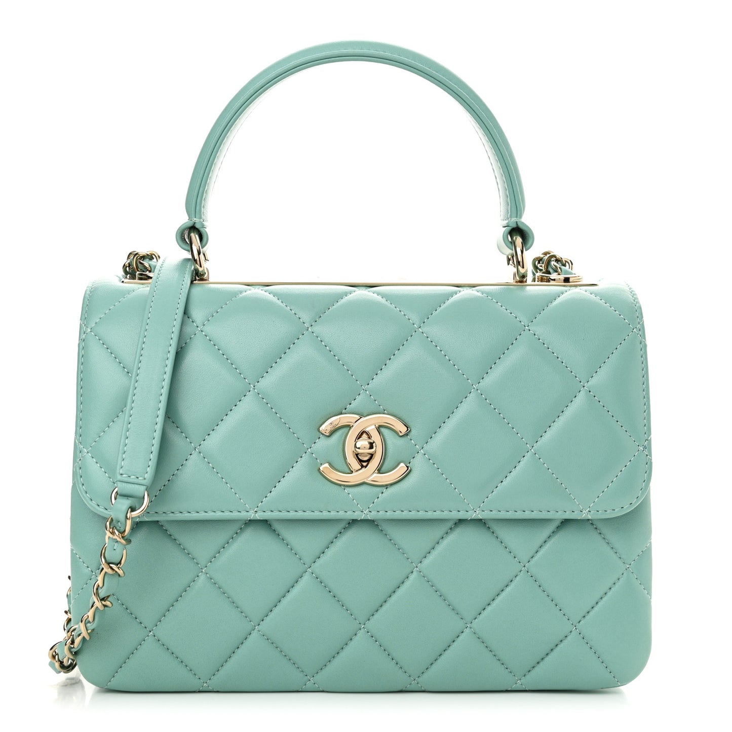 Lambskin Quilted Small Trendy CC Flap Dual Handle Bag Light Blue