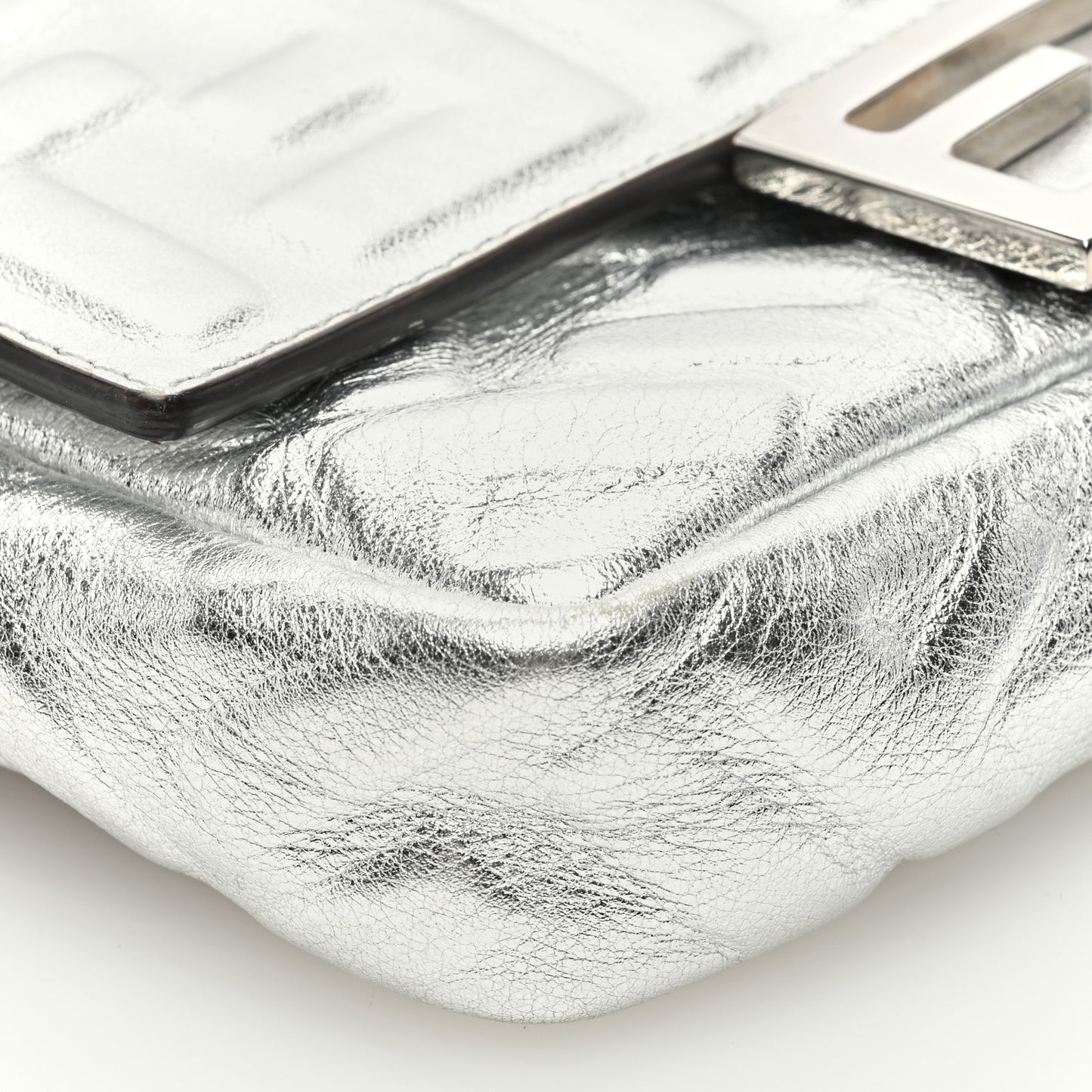 Vitello Catalan FF 1974 Embossed Mini Baguette Argento