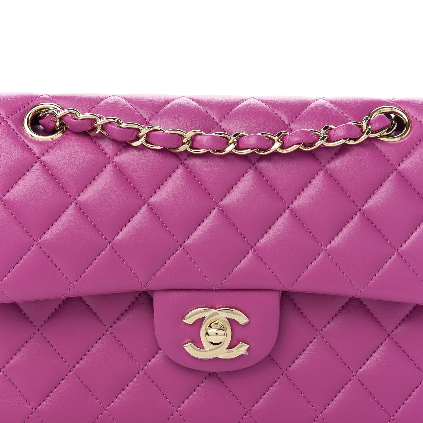 Lambskin Quilted Small Double Flap Purple