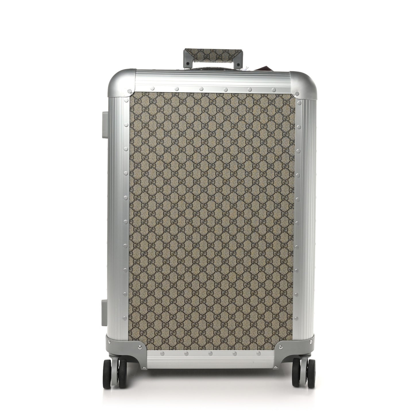 GG Supreme Monogram Aluminium Porter Medium Trolley Suitcase Beige Ebony Silver