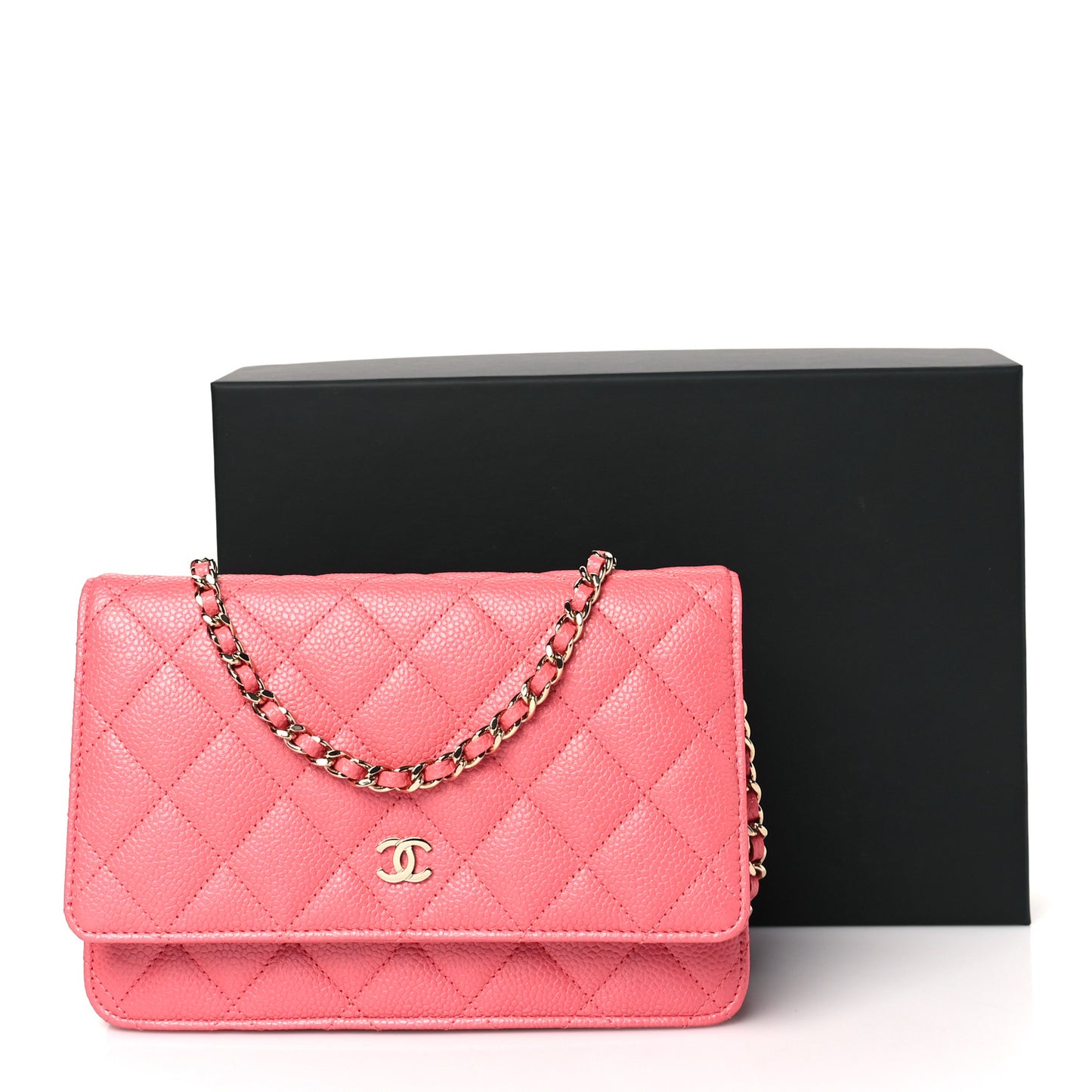 Caviar Quilted Wallet on Chain WOC Pink
