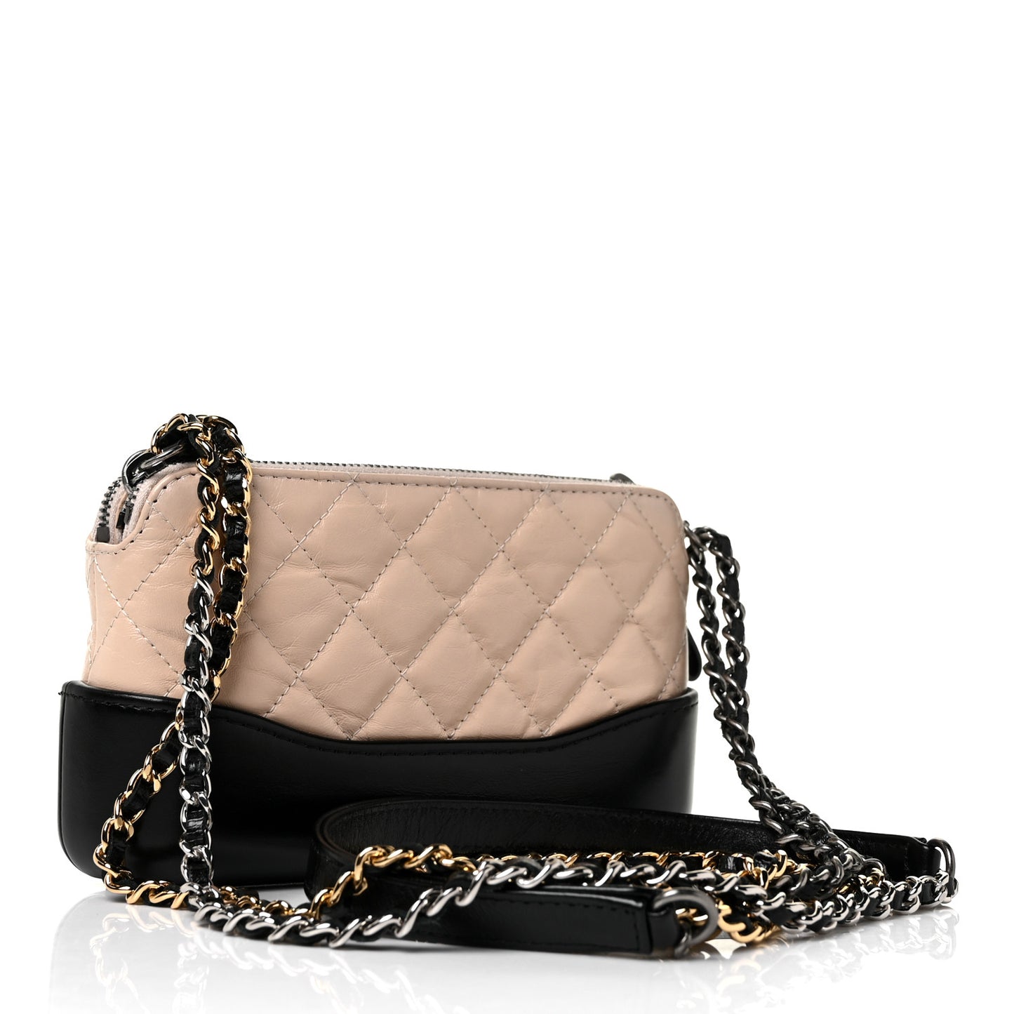 Aged Calfskin Quilted Small Gabrielle Clutch With Chain Beige Black