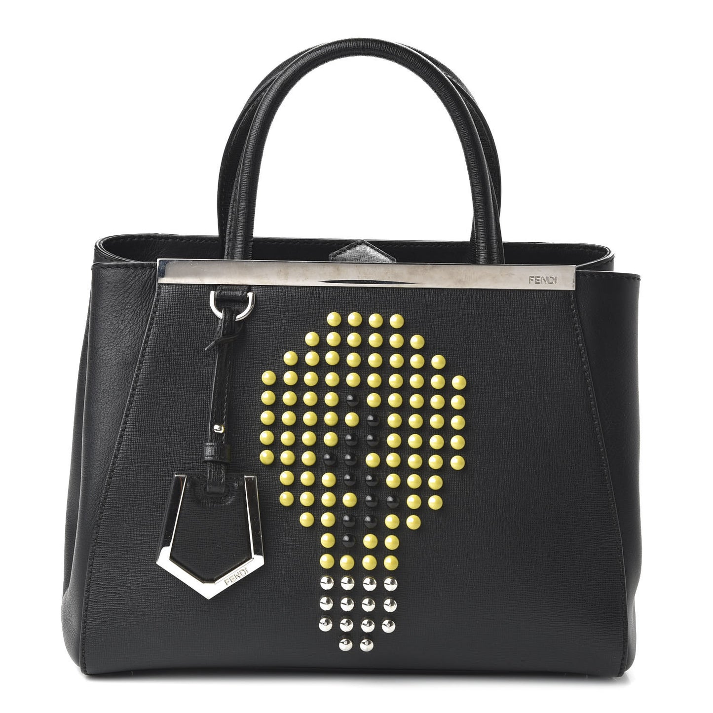 Vitello Elite Studded Light Bulb Petite 2Jours Tote Black Yellow