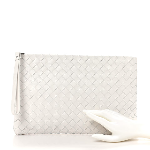 Nappa Intrecciato Large Zip Pouch Chalk