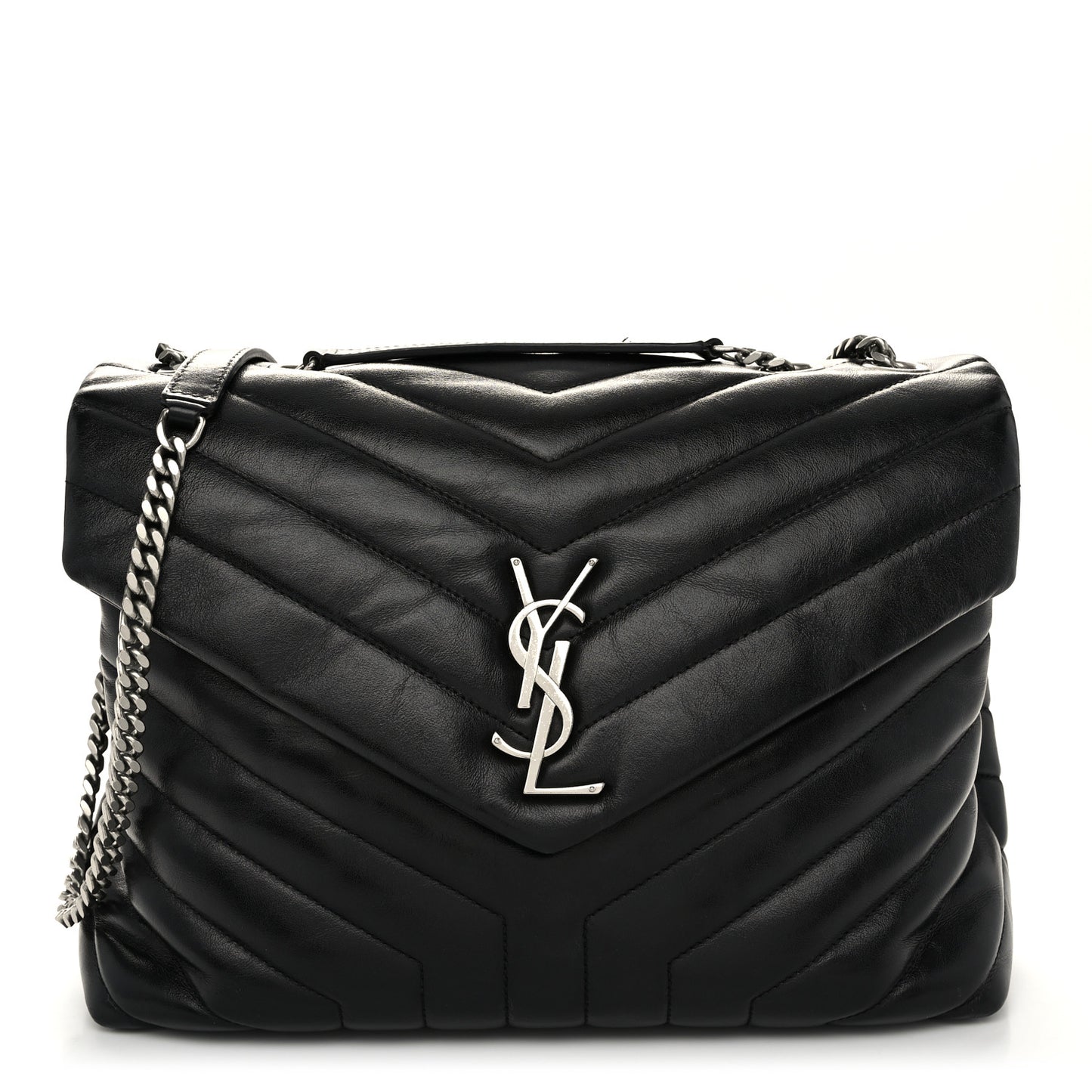 Calfskin Y Quilted Monogram Medium Loulou Chain Satchel Black