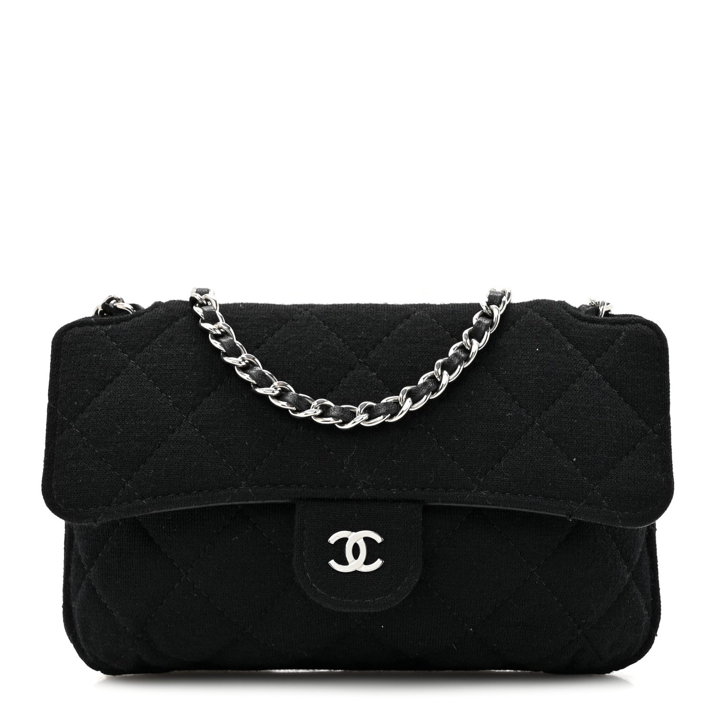 Jersey Fabric Quilted Foldable Tote With Chain Black Multicolor