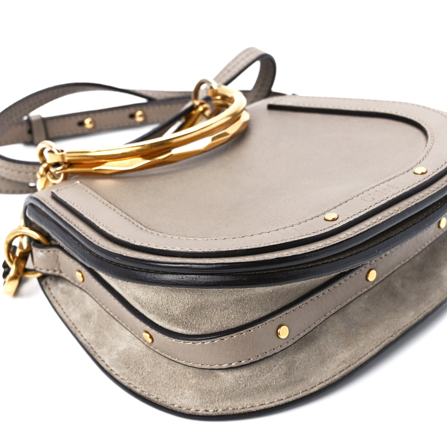 Calfskin Suede Small Nile Bracelet Bag Motty Grey
