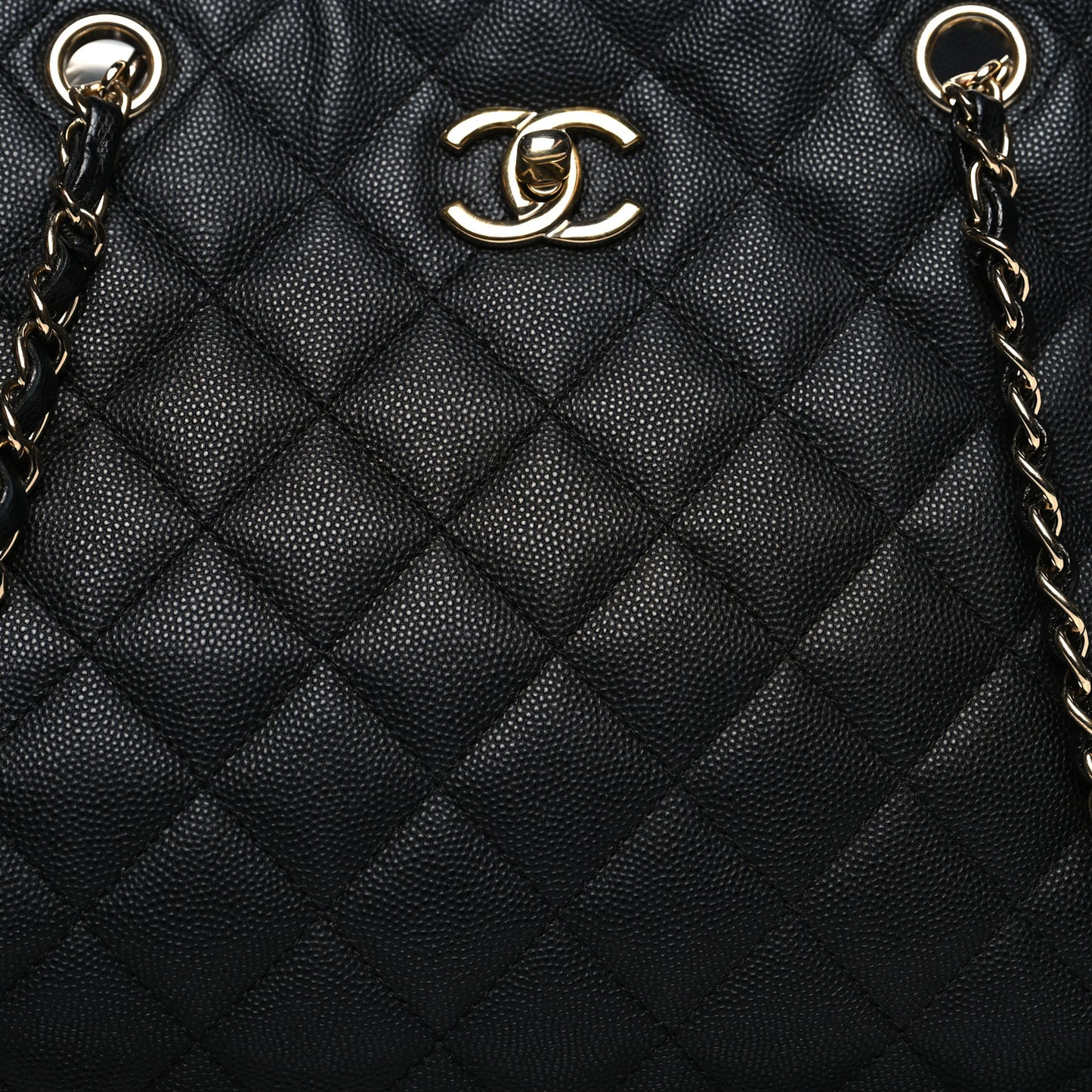 Caviar Quilted Large Shopping Tote Black