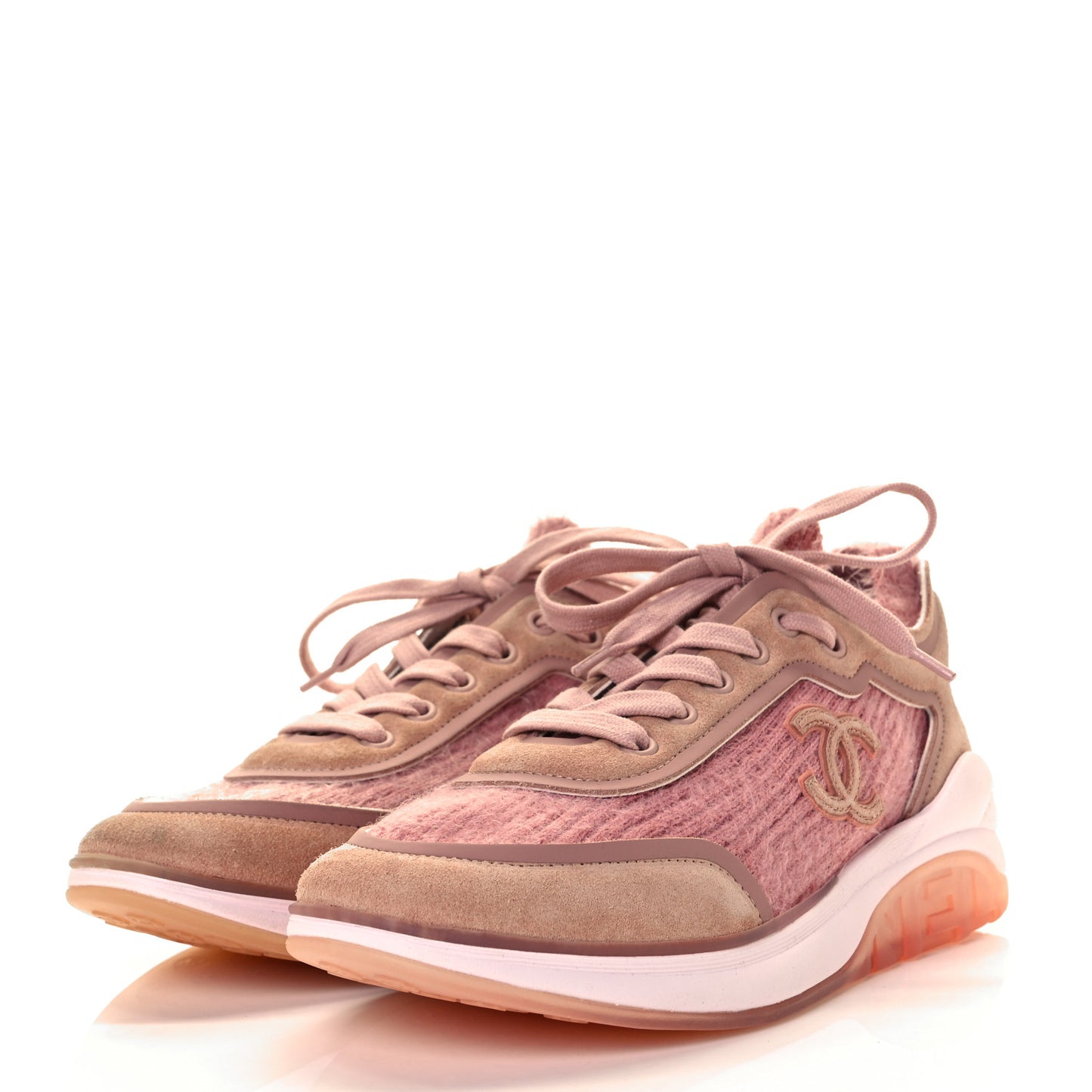Wool Suede Calfskin CC Sneakers 36.5 Pink