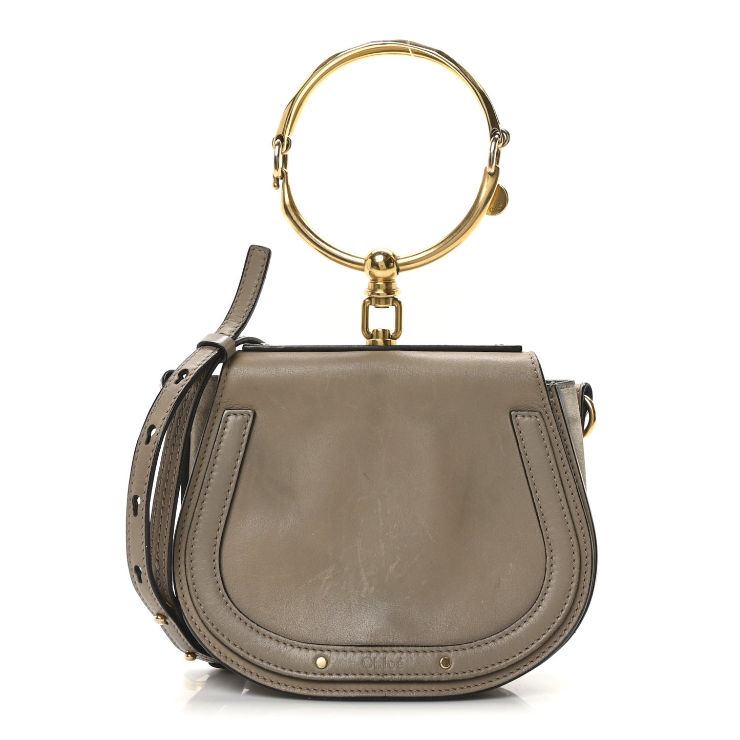 Calfskin Suede Small Nile Bracelet Bag Motty Grey