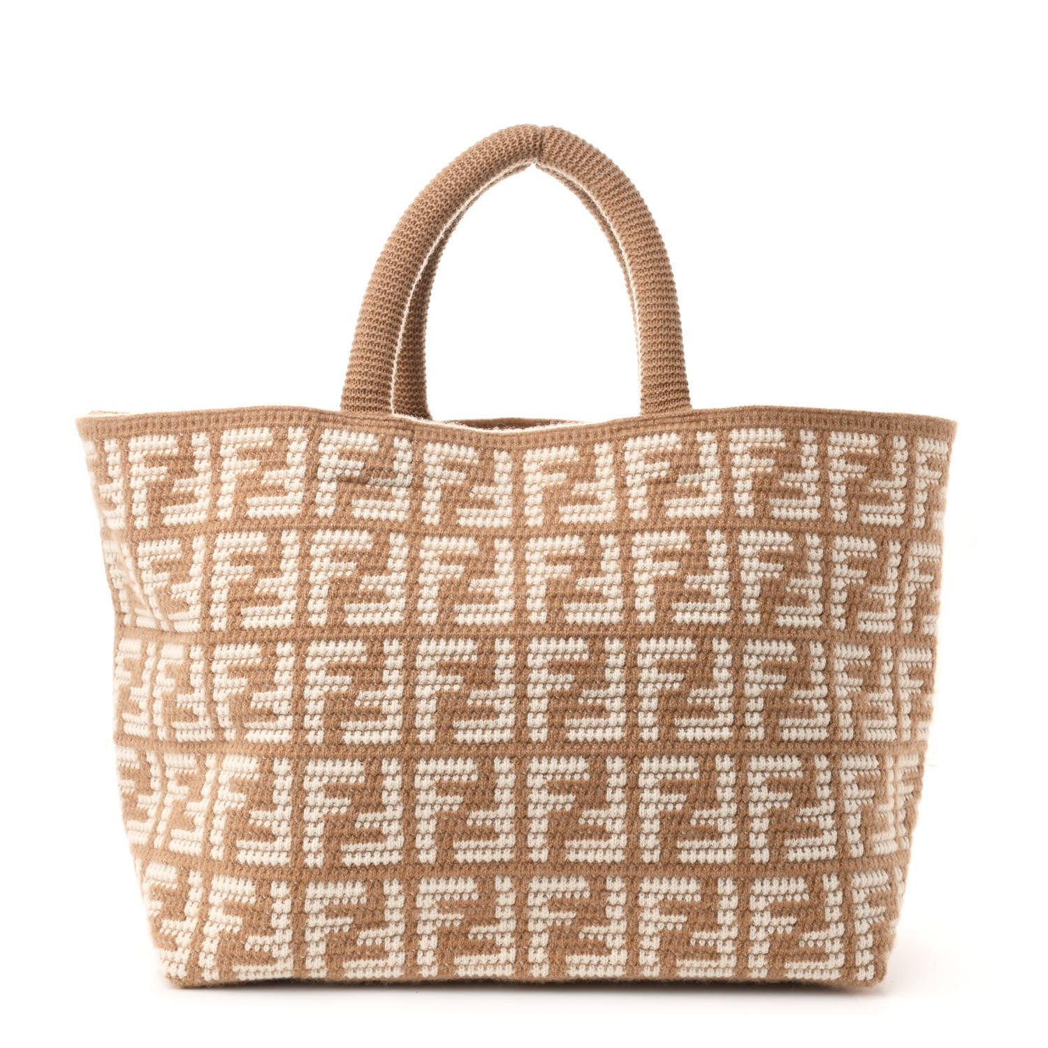 Fendi Cashmere Knit FF Large Shopper Tote Cammello 1705233