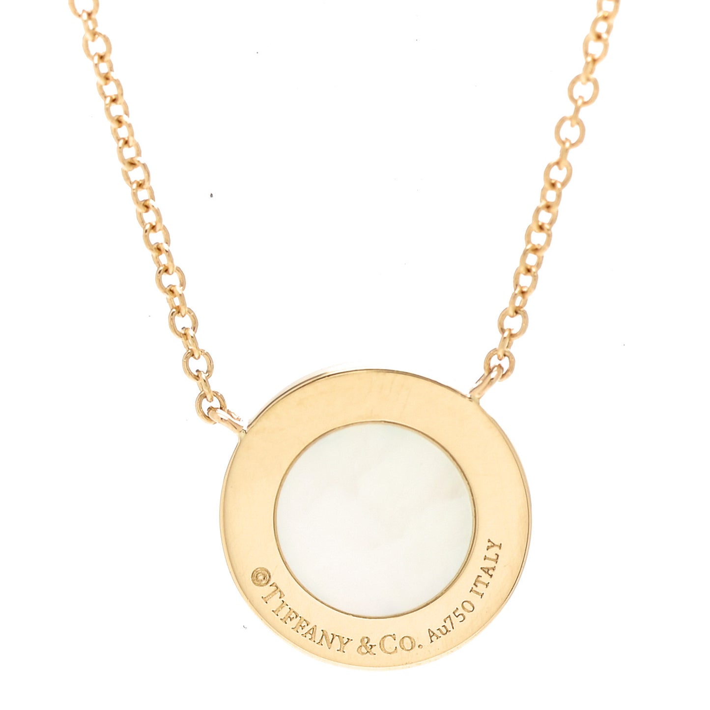 18K Yellow Gold Diamond Mother of Pearl Small T Circle Pendant Necklace