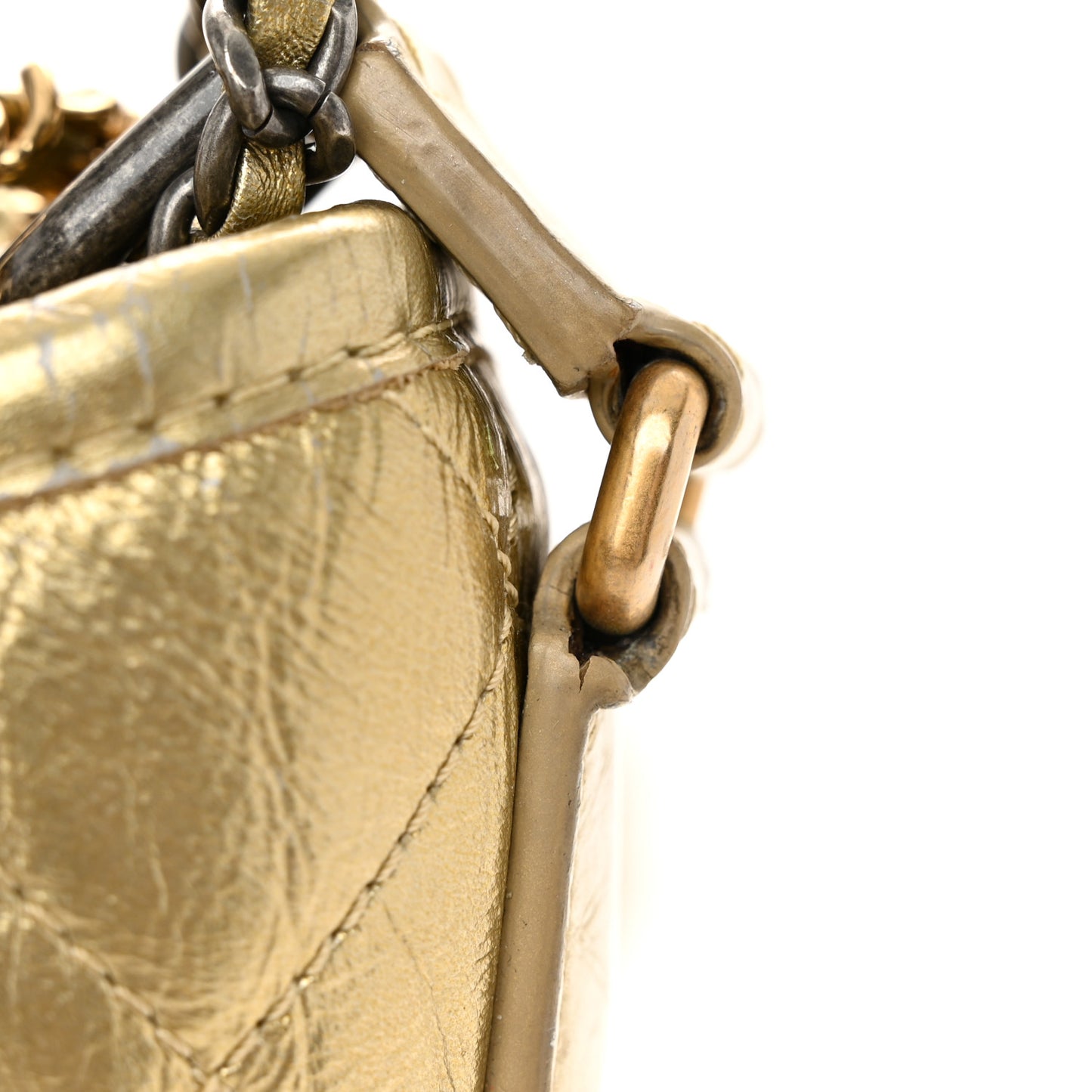 Metallic Aged Calfskin Quilted Small Gabrielle Hobo Gold