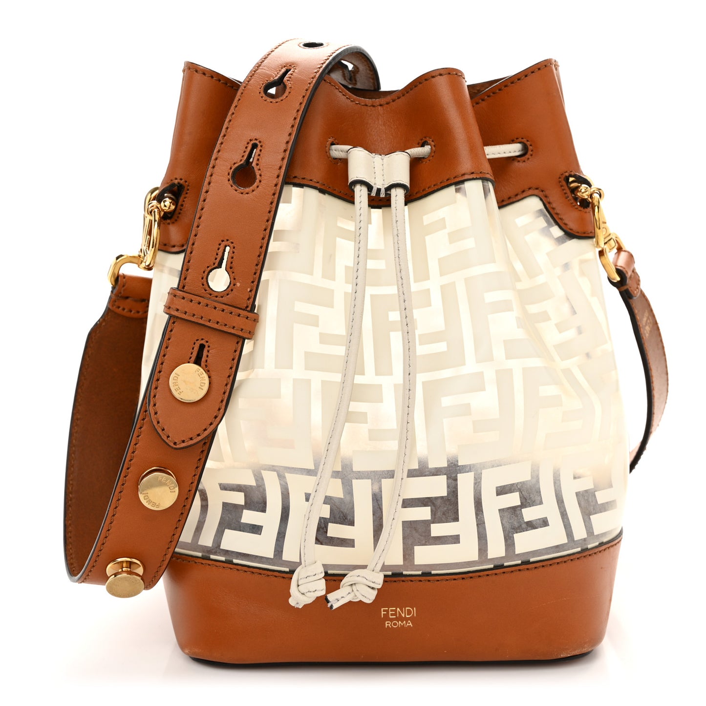 TPU FF Vitello Aura F is Fendi Grande Mon Tresor Bucket Bag White Cuoio
