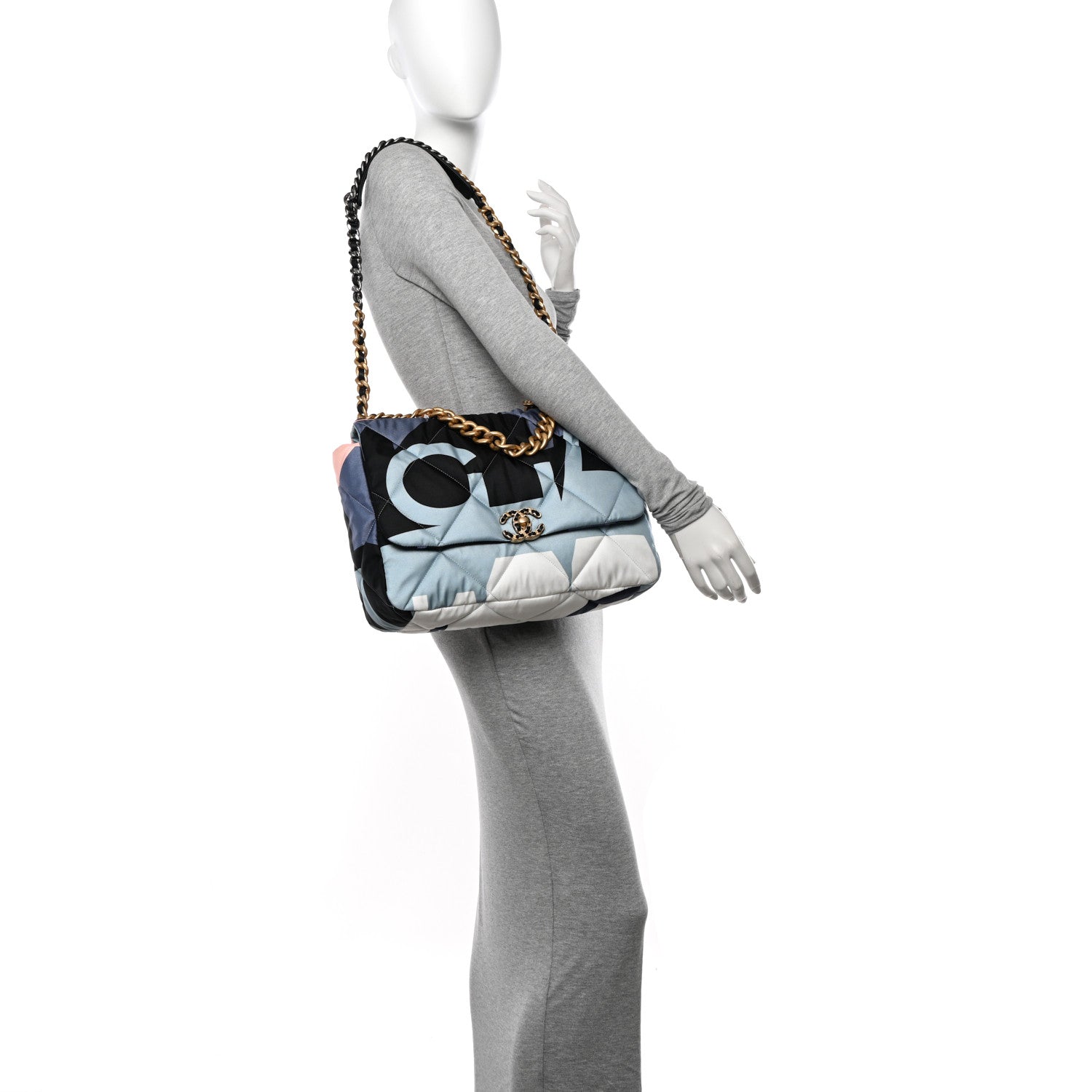 Chanel Silk Maxi Scarf Chanel 19 Flap Black Blue White 2 of 11