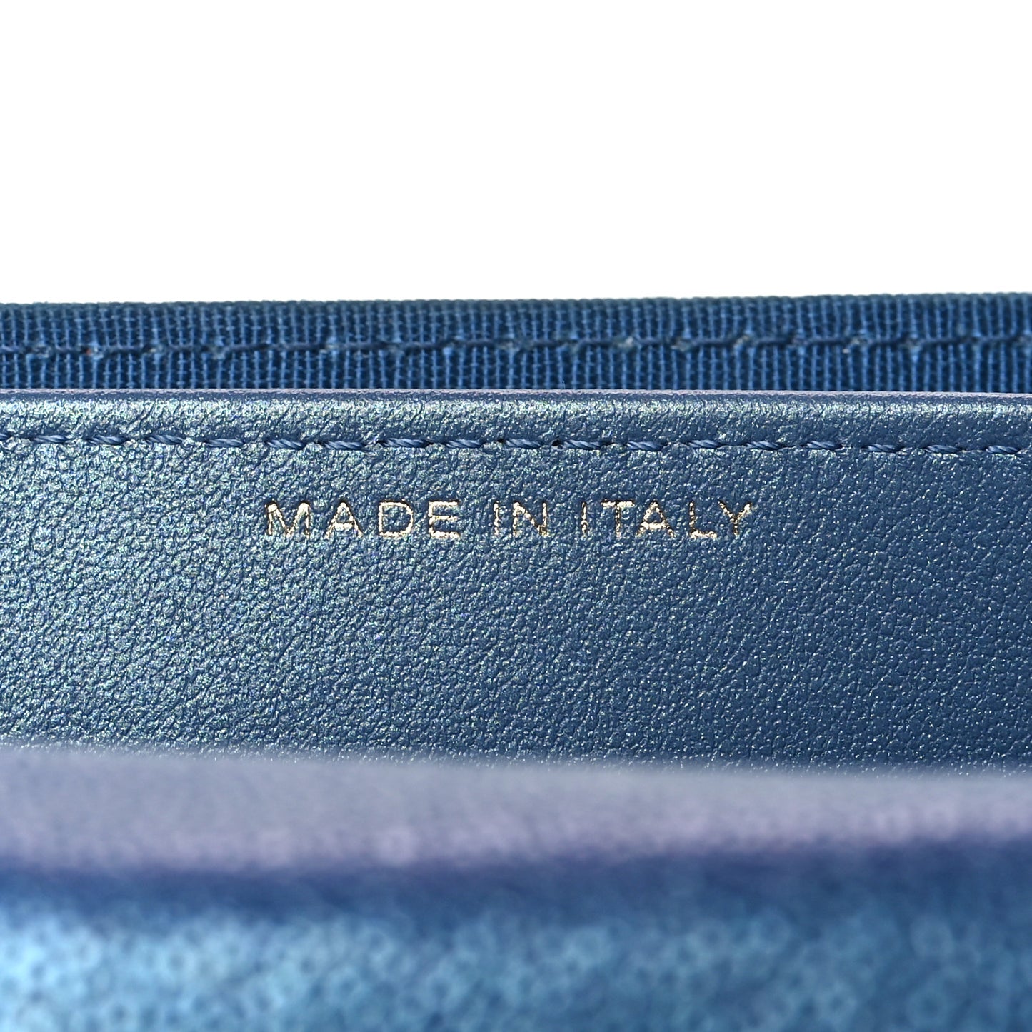 Iridescent Caviar Flap Quilted Card Holder Wallet Dark Blue