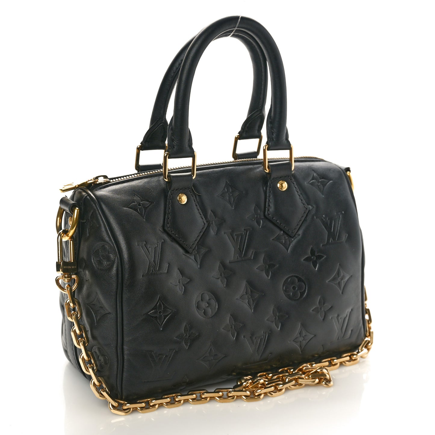 Lambskin Embossed Monogram Speedy 22 Bandouliere Black