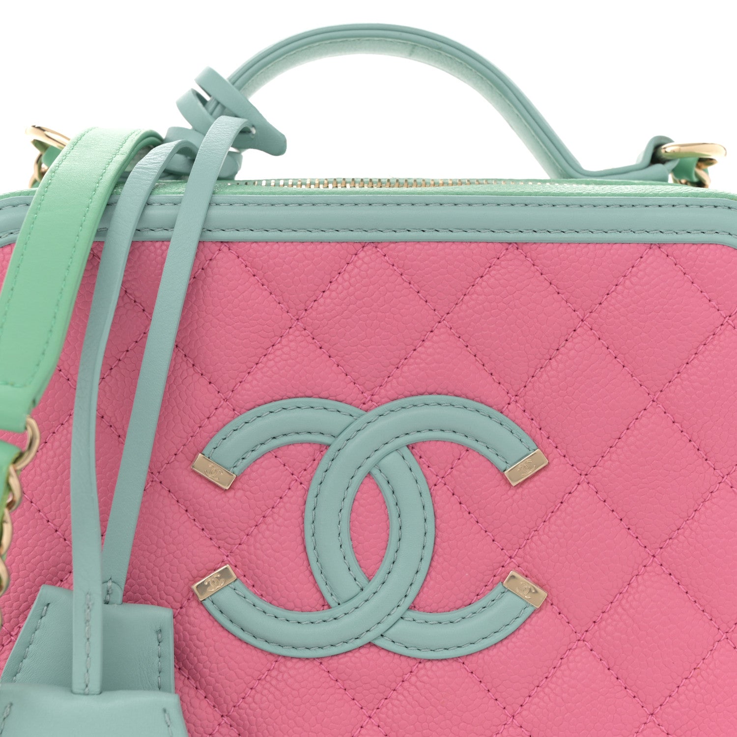 Chanel Caviar Quilted Medium CC Filigree Vanity Case Pink Green Blue 8 of 12