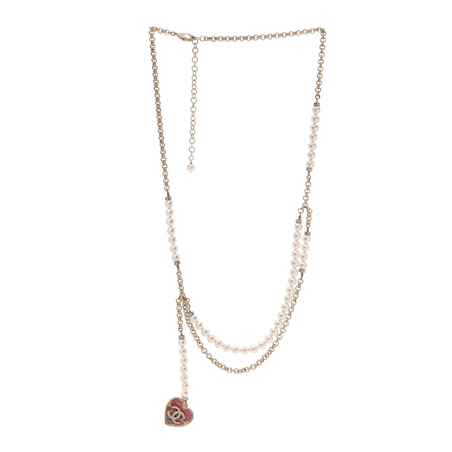 Chanel Pearl Crystal CC Heart Multi Strand Necklace Gold 3 of 5