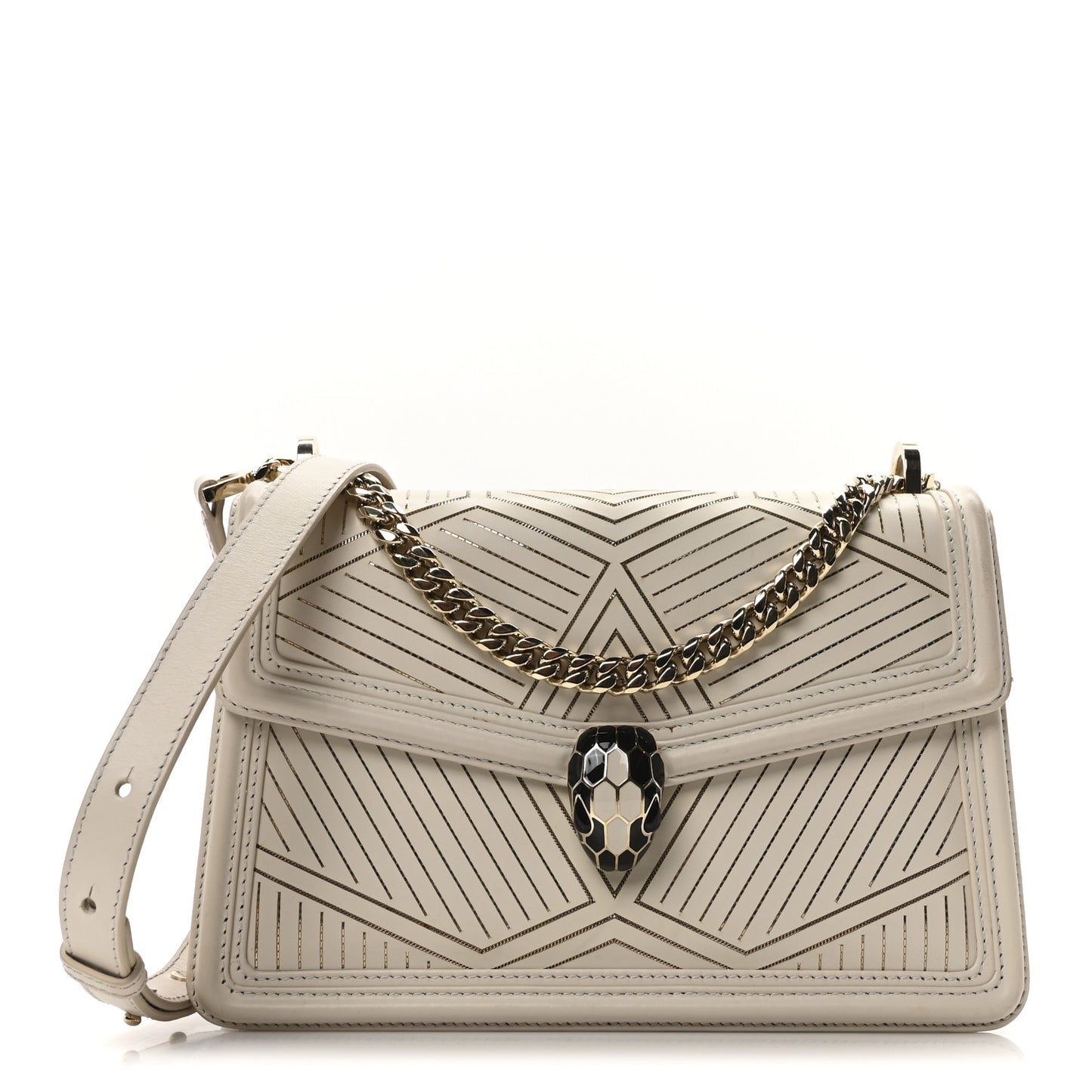 Nappa Serpenti Forever Chain Diamond Blast Shoulder Bag Ivory Gold