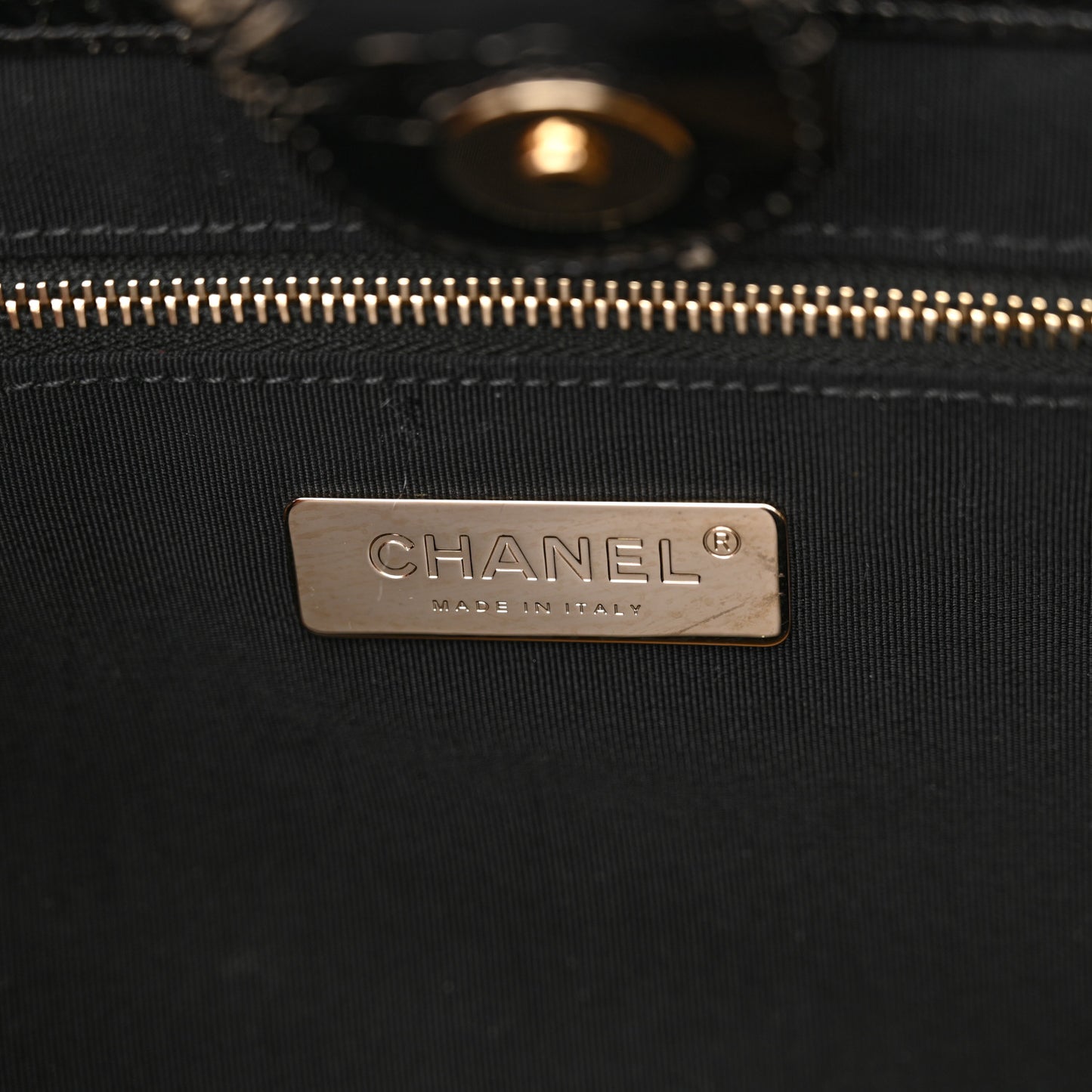 Shiny Crumpled Sheepskin Shearling CC Mania Tote Bag Black Beige