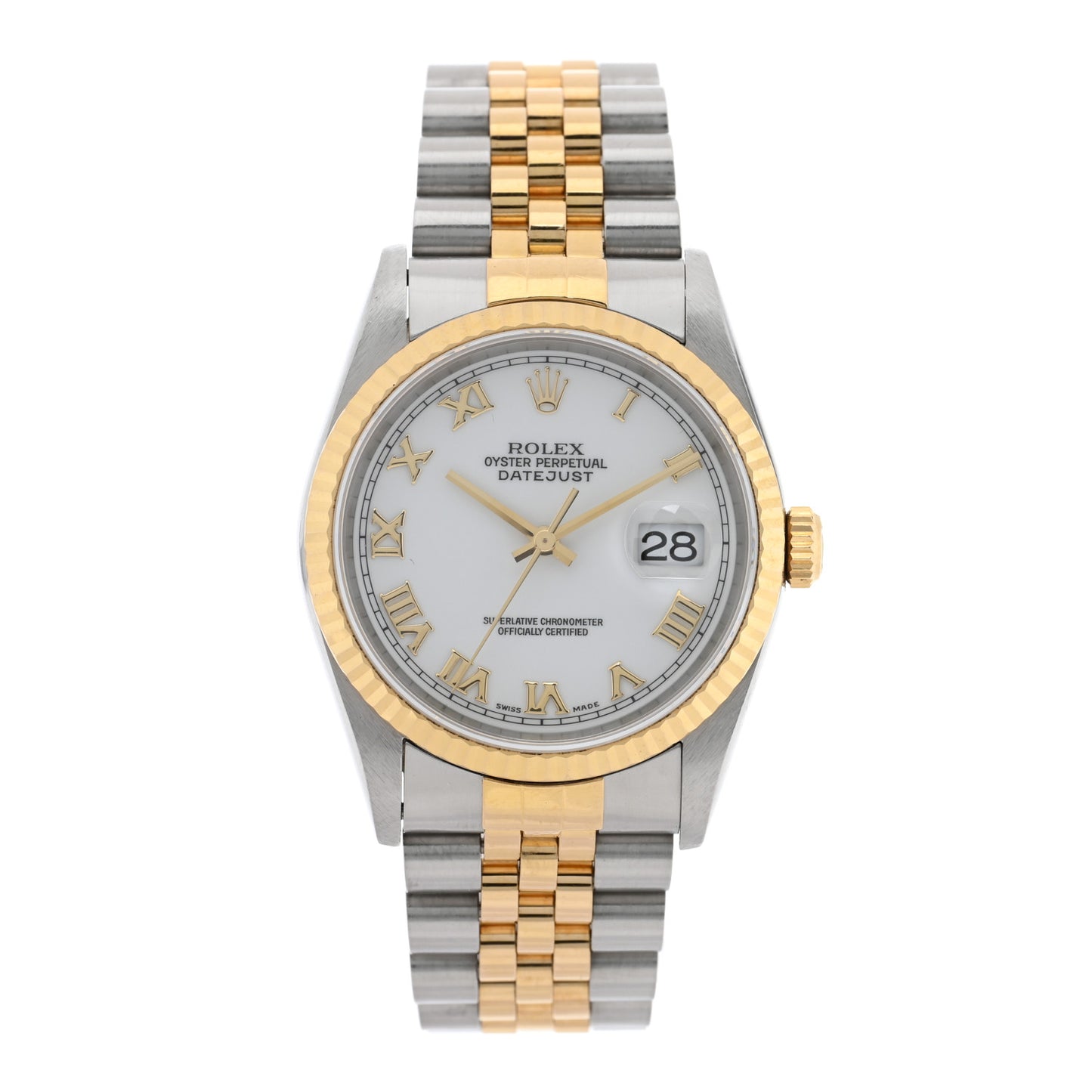 Stainless Steel 18K Yellow Gold 36mm Oyster Perpetual Datejust Watch White Roman 16233