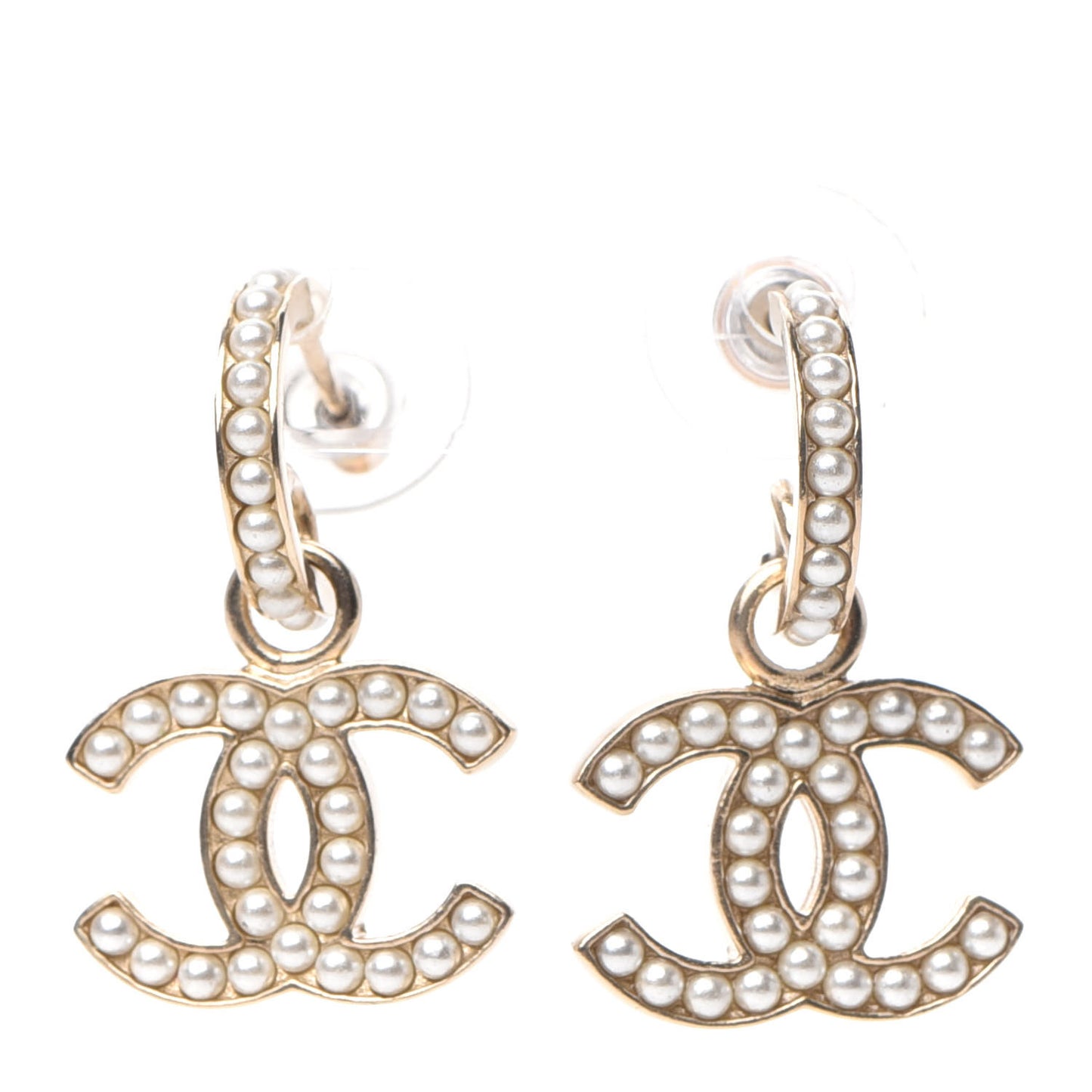 Pearl CC Hoop Drop Earring Gold