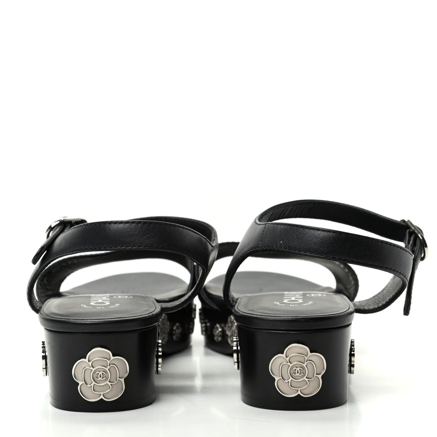 Calfskin Camellia Platform Sandals 39 Black