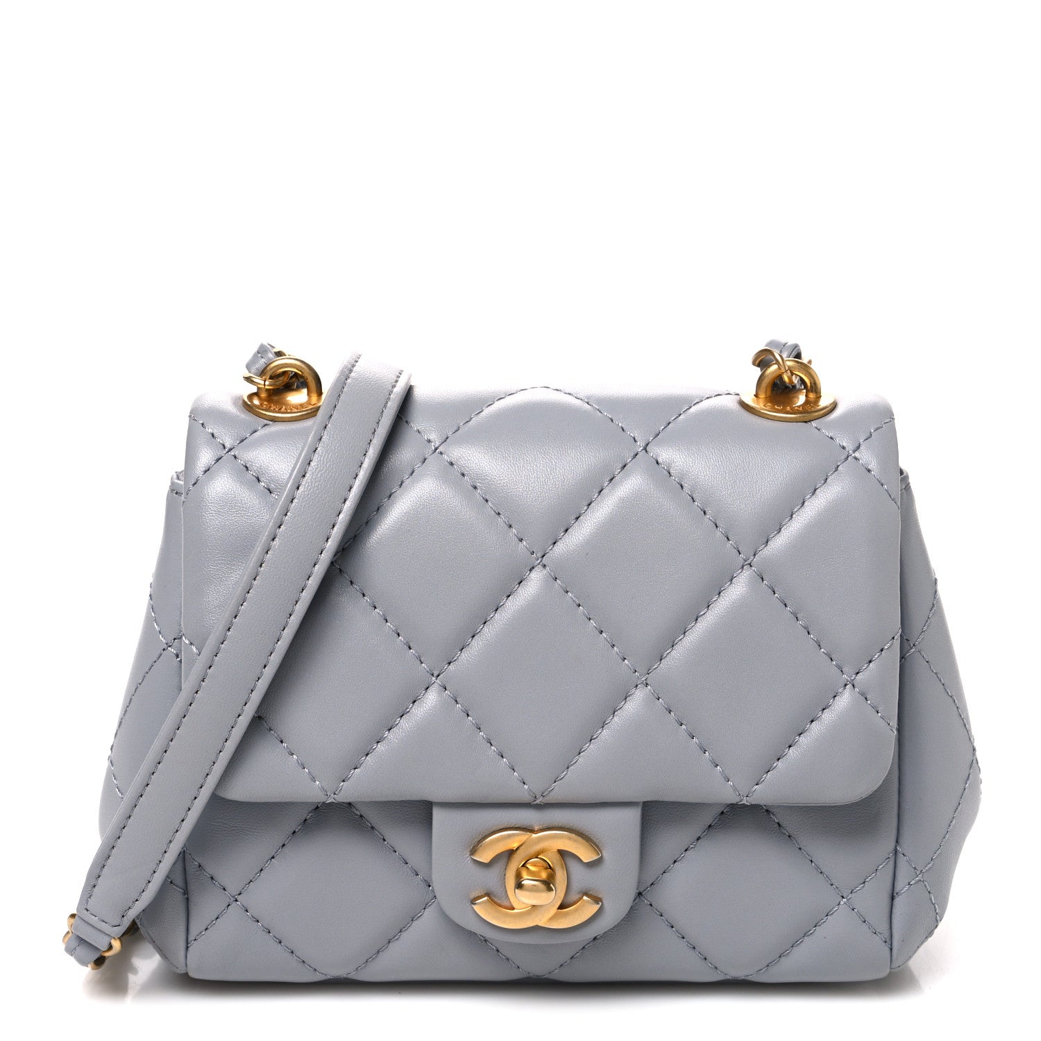 Chanel Lambskin Quilted Mini Flap Light Grey 1913009 – FASHIONPHILE