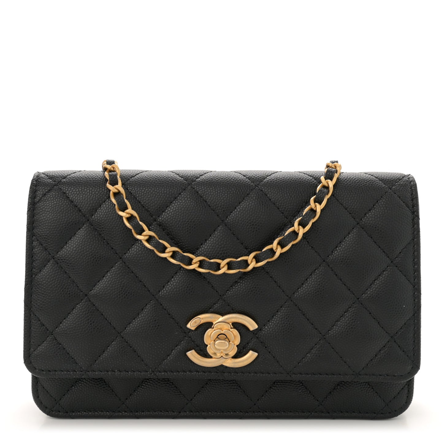 Caviar Quilted Camellia Wallet On Chain WOC Black