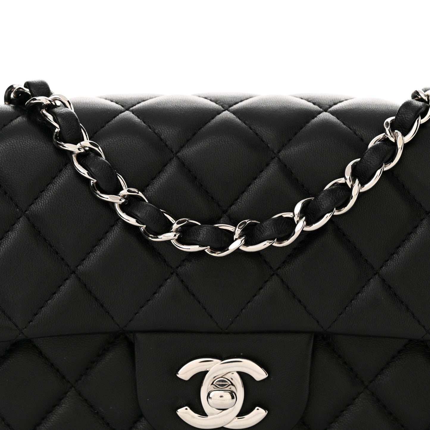 Lambskin Quilted Mini Rectangular Flap Black