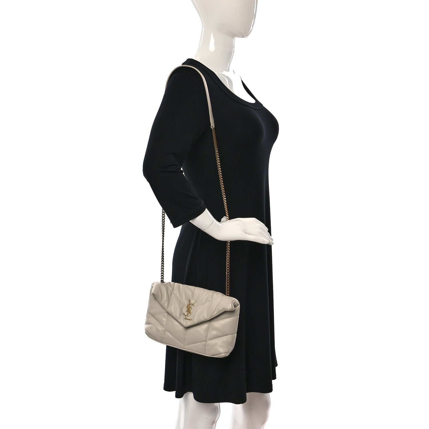 Saint Laurent Lambskin Quilted Toy Loulou Puffer Monogram Chain Satchel Crema Soft 2 of 10
