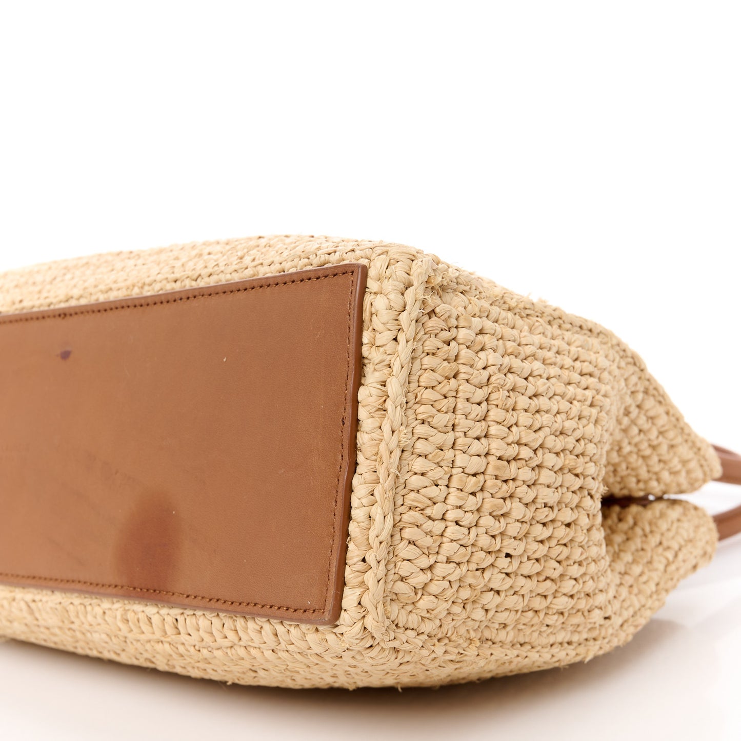 Raffia Calfskin Panier Rectangle Tote Naturel Brick