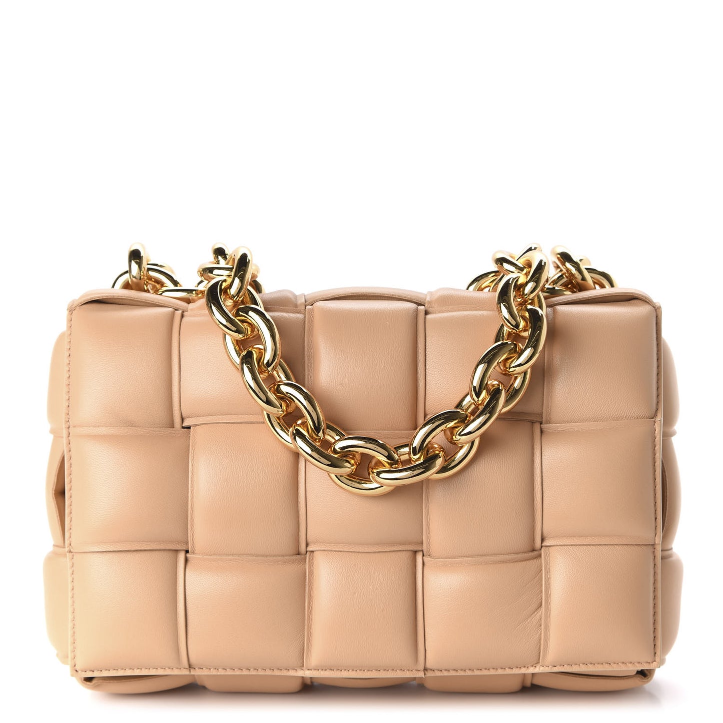 Lambskin Maxi Intreccio Padded Chain Cassette Crossbody Bag Almond