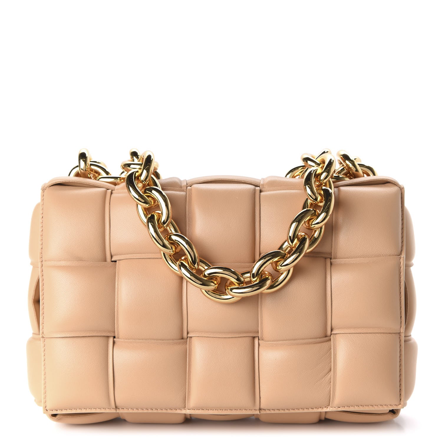 Bottega Veneta Lambskin Maxi Intreccio Padded Chain Cassette Crossbody Bag Almond 1 of 9