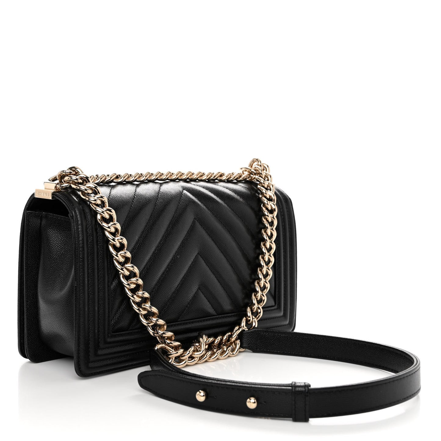 Caviar Chevron Quilted Medium Boy Flap Black