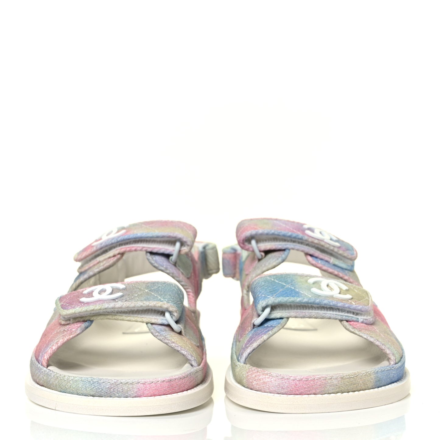 Printed Fabric Quilted Dad Sandals 38.5 Green Pink Blue