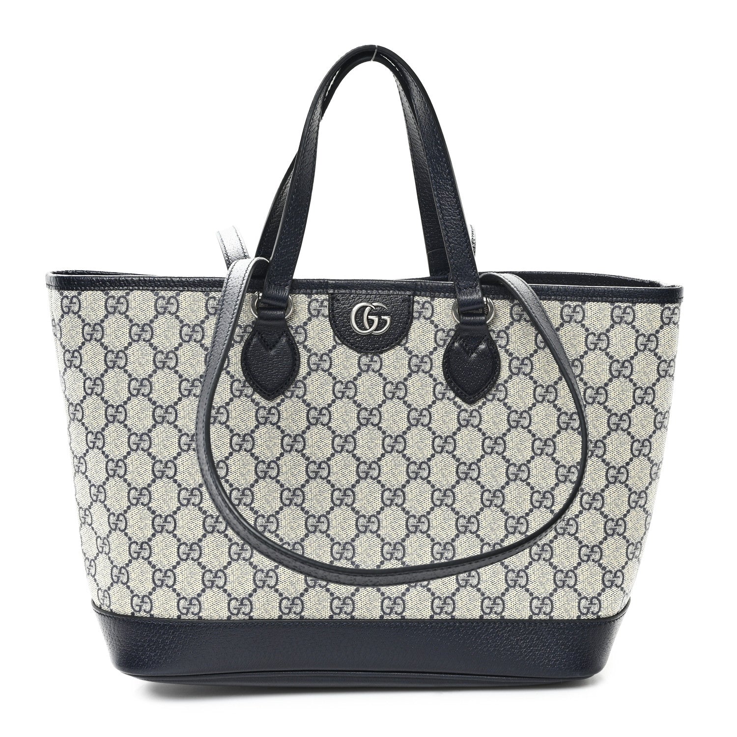Gucci GG Supreme Monogram Textured Dollar Calfskin Medium Shoulder Tote Bag Beige Blue 1 of 12