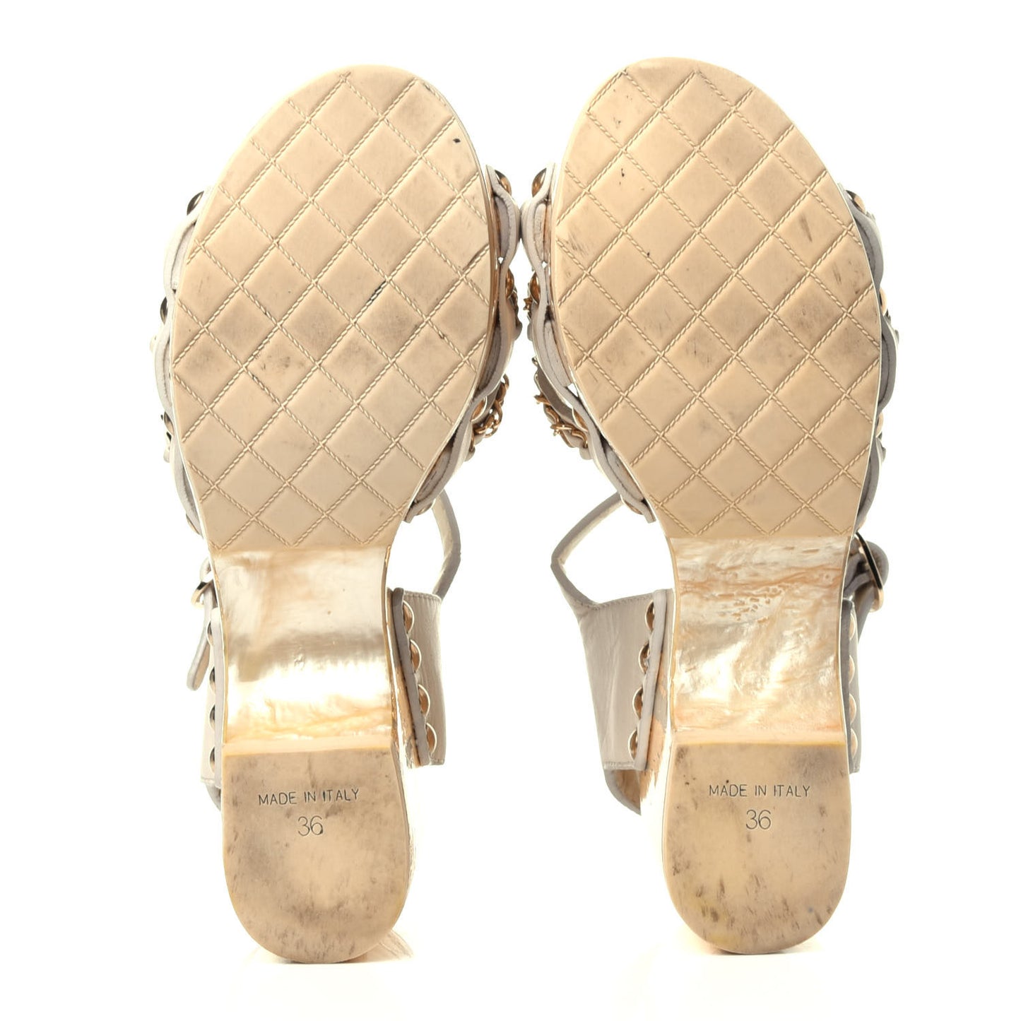 Calfskin Chain Wedge Sandals 36 White