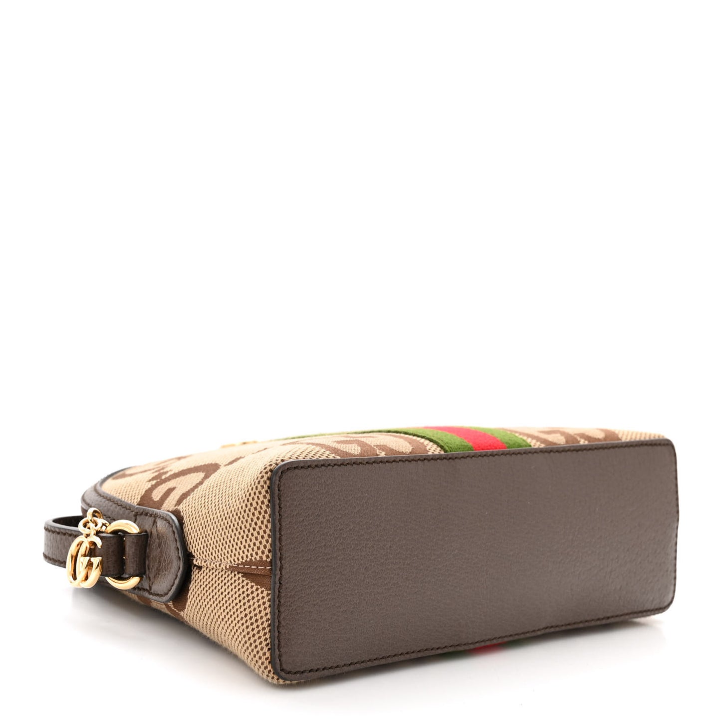 Monogram Jumbo GG Textured Dollar Calfskin Web Small Ophidia Dome Shoulder Bag Camel Ebony New Acero