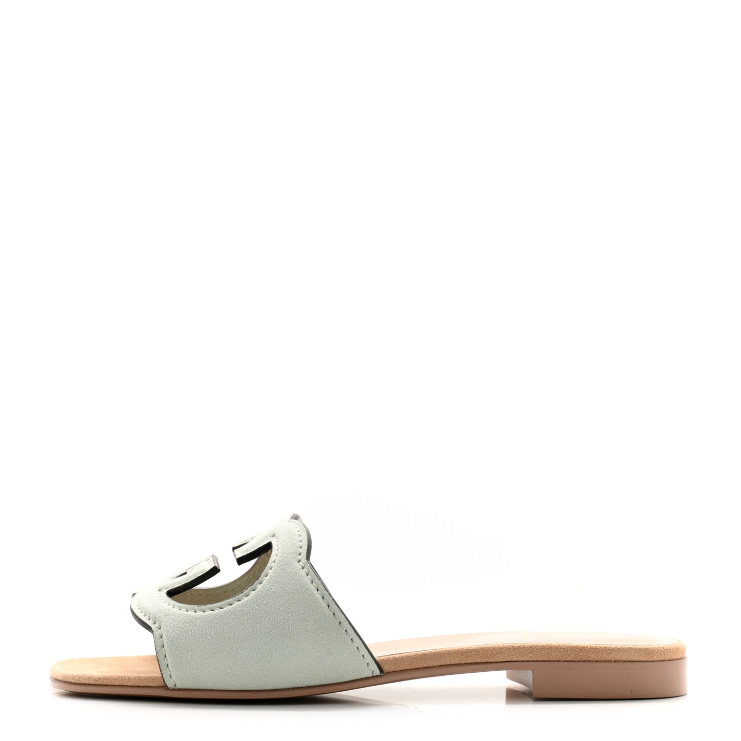 Kid Scamosciato Interlocking G Cut Out Slide Sandals 36 Pale Green