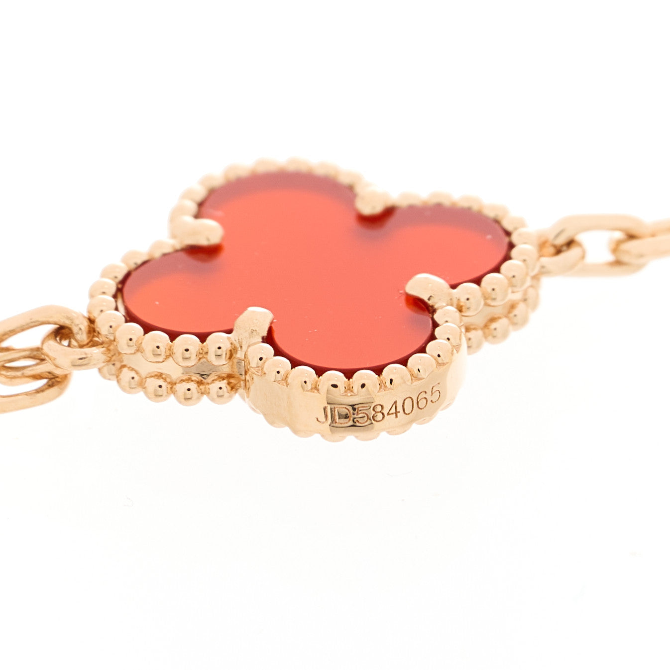 18K Rose Gold Carnelian 5 Motifs Guilloche Vintage Alhambra Bracelet