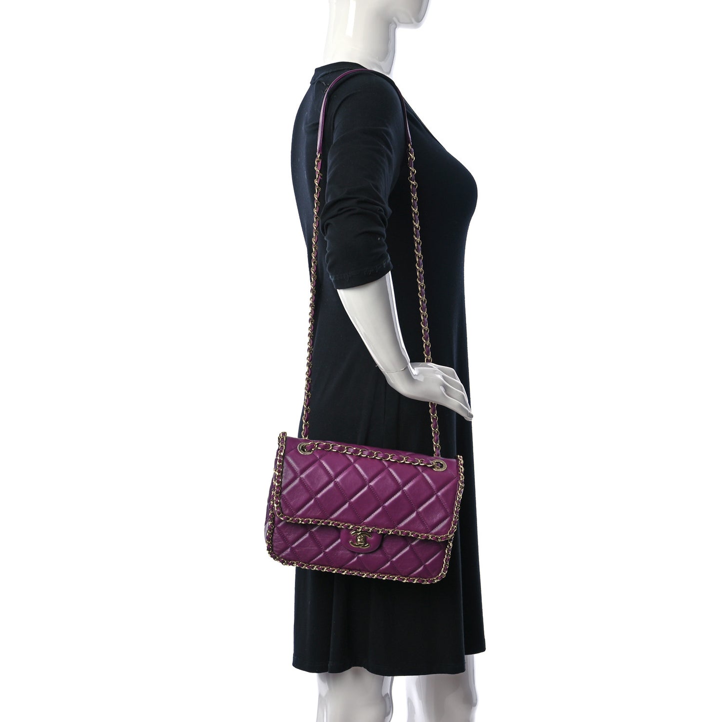 Crumpled Calfskin Medium Chain All Over Flap Purple