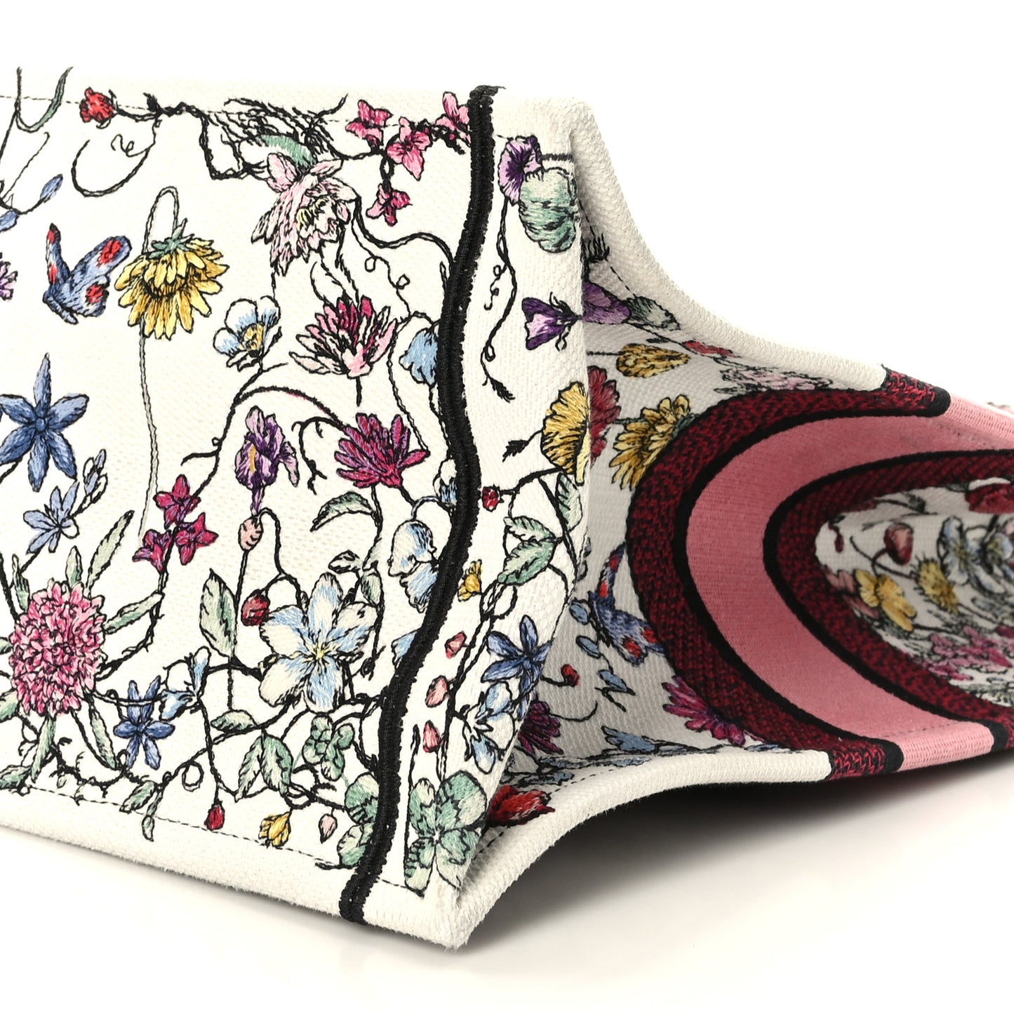 Canvas Embroidered Large Florilegio Book Tote White Multicolor