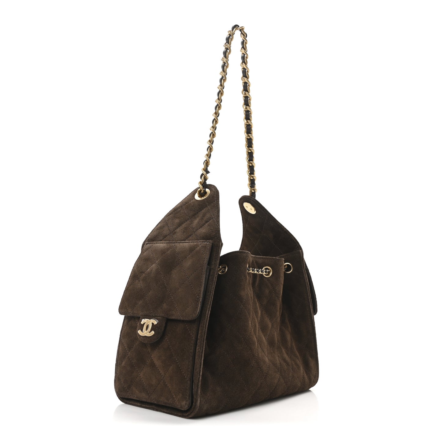 Suede Quilted Small Chanel 25 Handbag Dark Brown